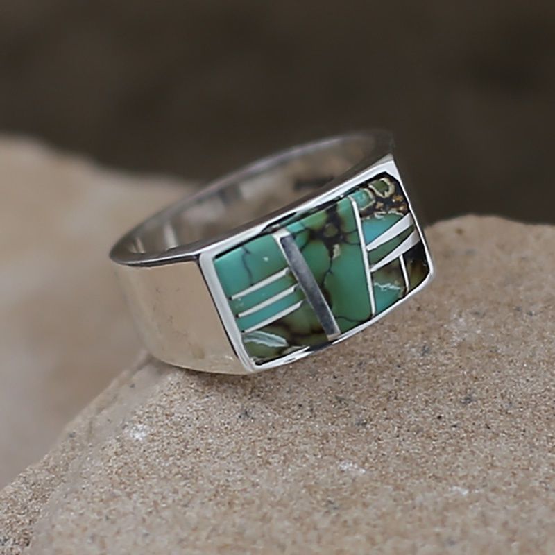 Navajo inlay green turquoise w/matrix