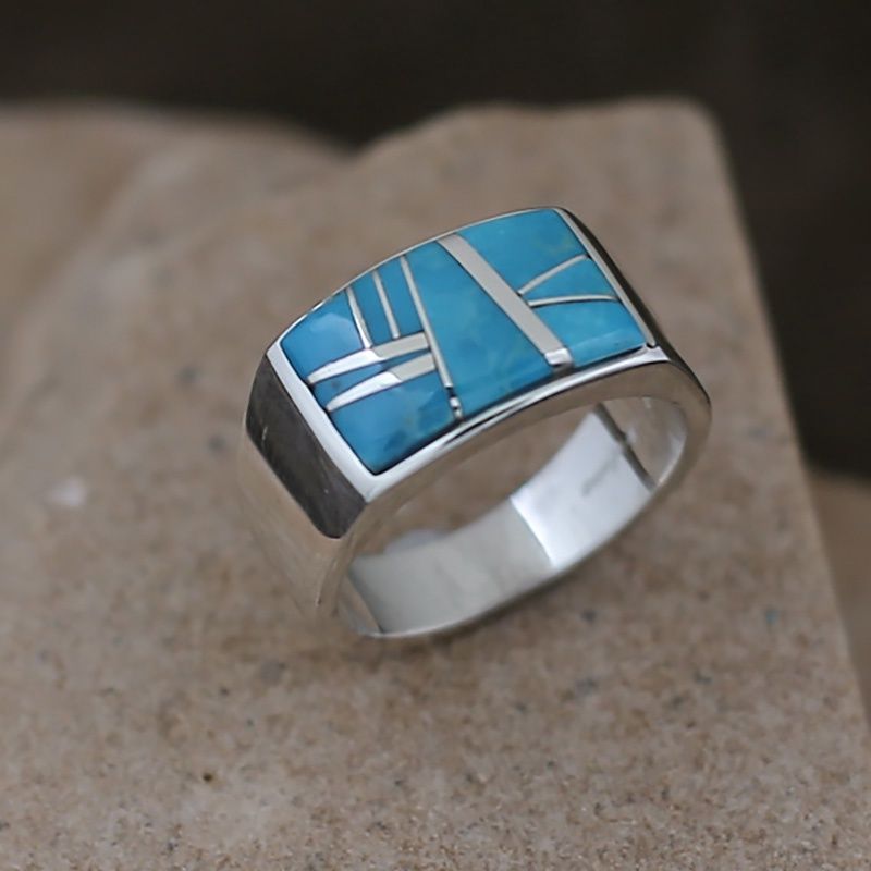 Navajo inlay blue turquoise ring