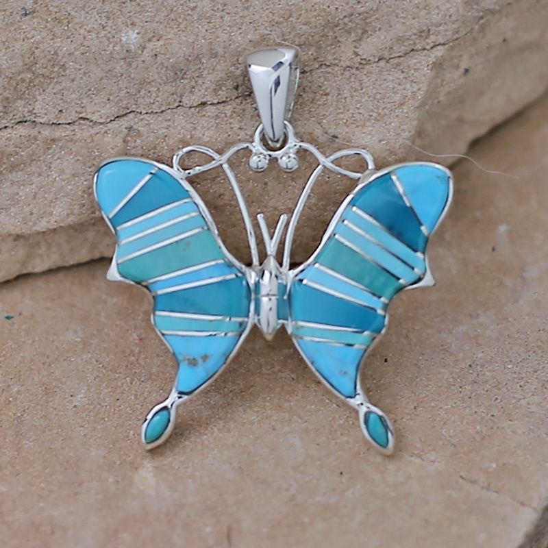 Navajo inlay butterfly pendant w/ turquoise