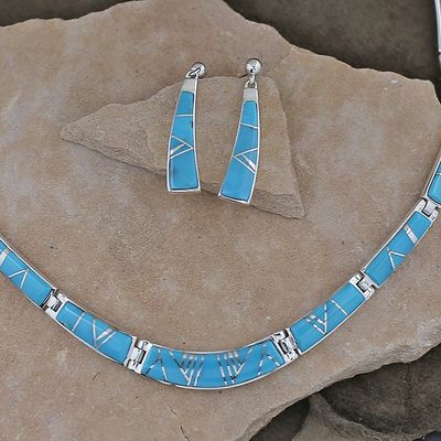 Navajo collar necklace w/ inlay Kingman turquoise