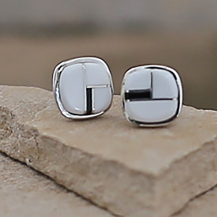 Small Navajo earrings w/ inlay white buffalo stone