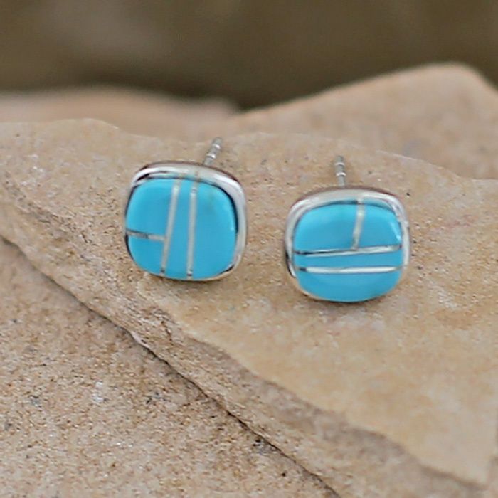 Small Navajo post earrings w/ inlay turquoise