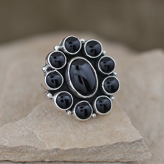 Navajo black onyx cluster ring