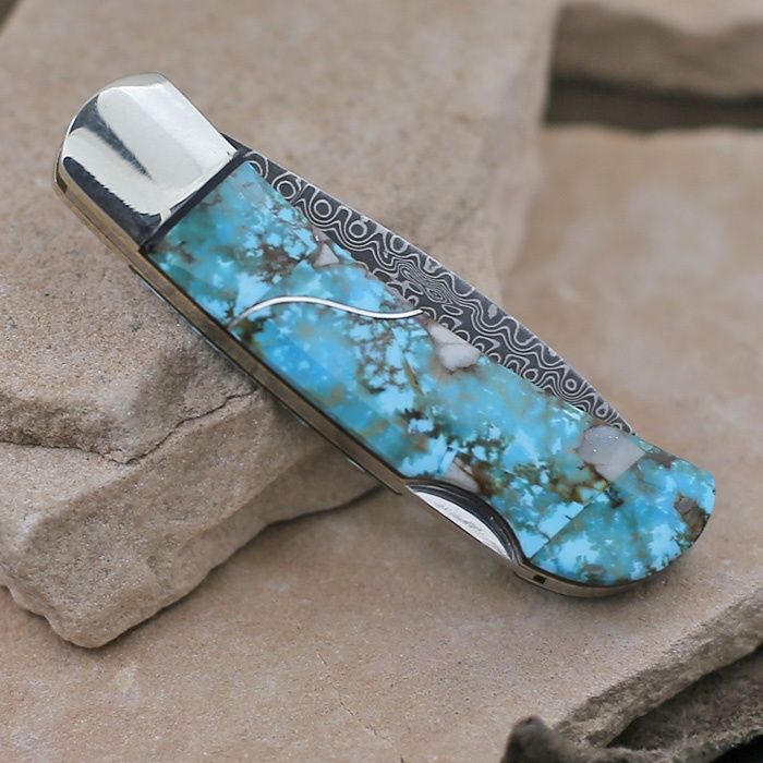 Sonoran gold turquoise inlay knife w/Damascus blade