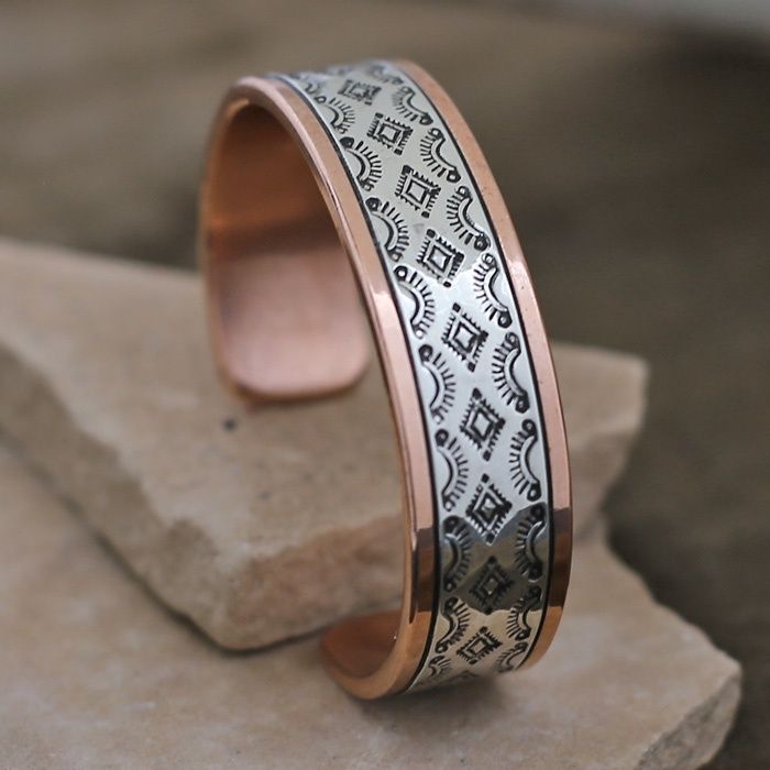3/4&quot; wide copper &amp; silver bracelet