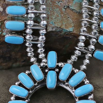 Kingman turquoise Navajo squash blossom