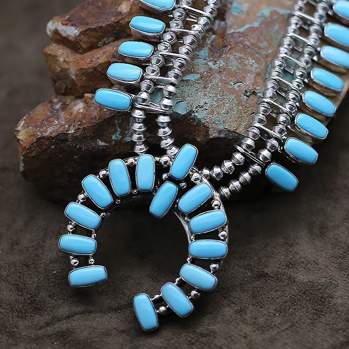 Kingman turquoise Navajo squash blossom
