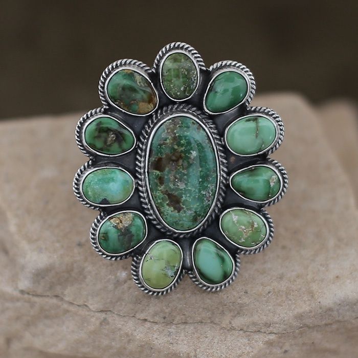 Large Navajo cluster ring w/ Sonoran turquoise