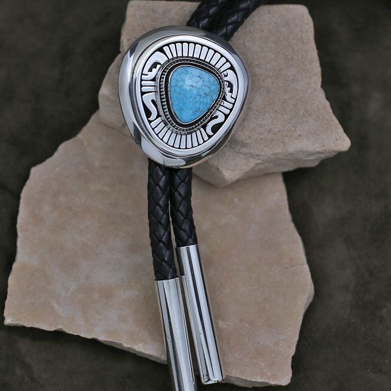 Leonard Nez bolo tie w/ Kingman &quot;waterweb&quot; turquoise