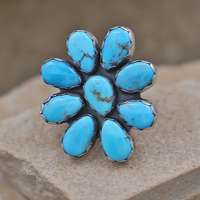 large Navajo turquoise cluster ring