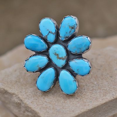 large Navajo turquoise cluster ring