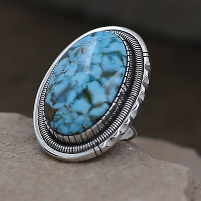 Large oval Kingman turquoise stone ring