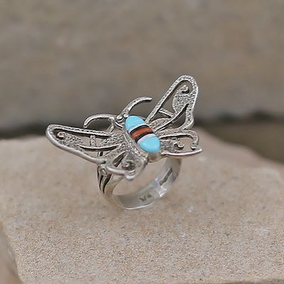 Navajo tufa cast butterfly inlay ring
