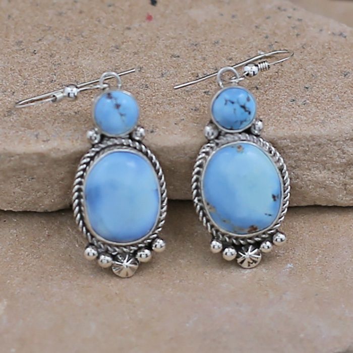 Navajo 2-stone dangle earrings w/ Golden Hills turquoise
