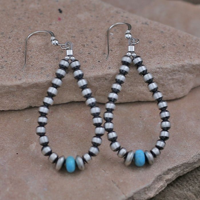 Silver bead loop earrings w/ turquoise