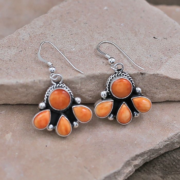 Small orange spiny oyster shell dangle earrings
