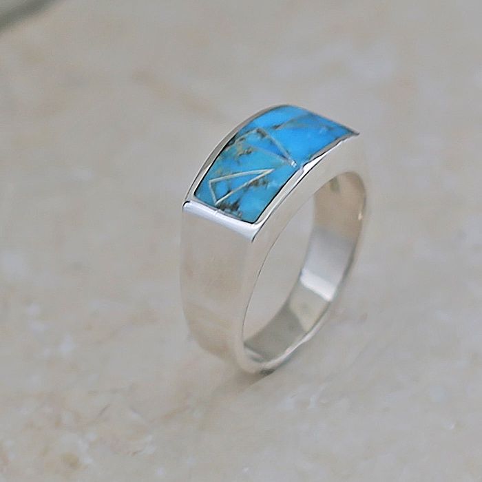 Kingman turquoise inlay ring w/ silver accents
