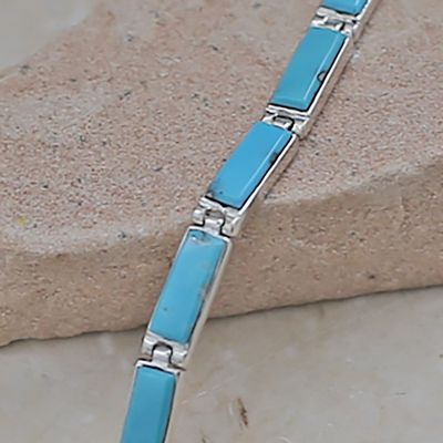 Thin link bracelet w/ turquoise