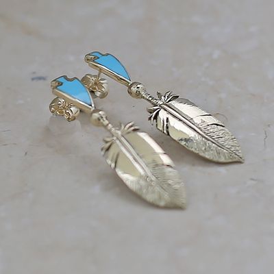 Feather &amp; Arrowhead -14kt. Gold earrings