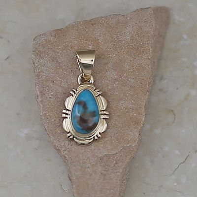 Mini 14kt gold Bisbee turquoise pendant by Rick Tolino