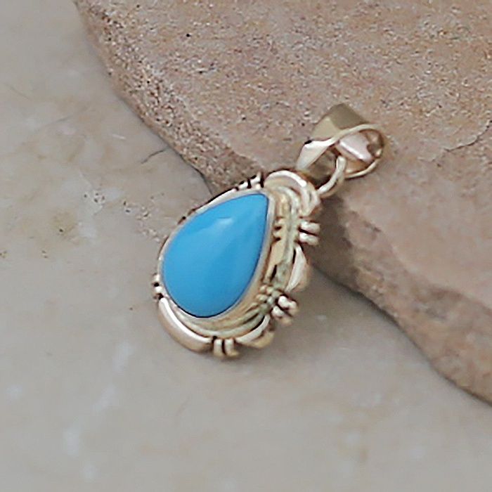Mini 14kt gold Sleeping Beauty turquoise pendant