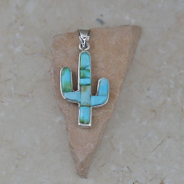 Large Cactus Green Turquoise reversible pendant