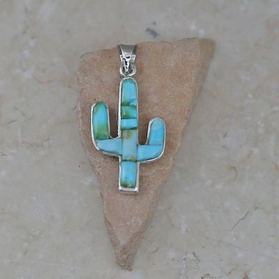 Large Cactus Green Turquoise reversible pendant