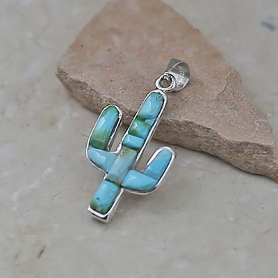 Large Cactus Green Turquoise reversible pendant