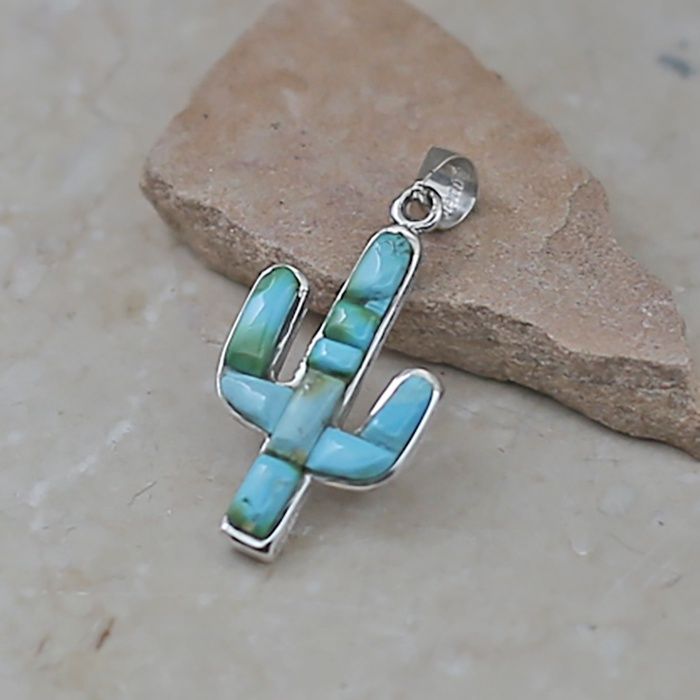 Large Cactus Green Turquoise reversible pendant