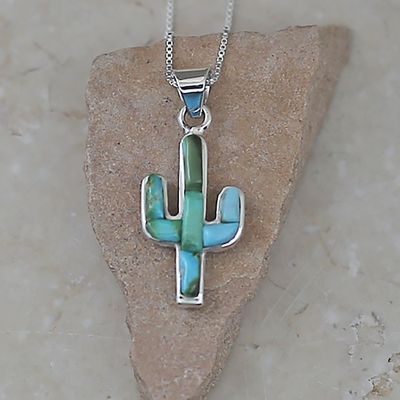 Small Cactus Green Turquoise reversible pendant