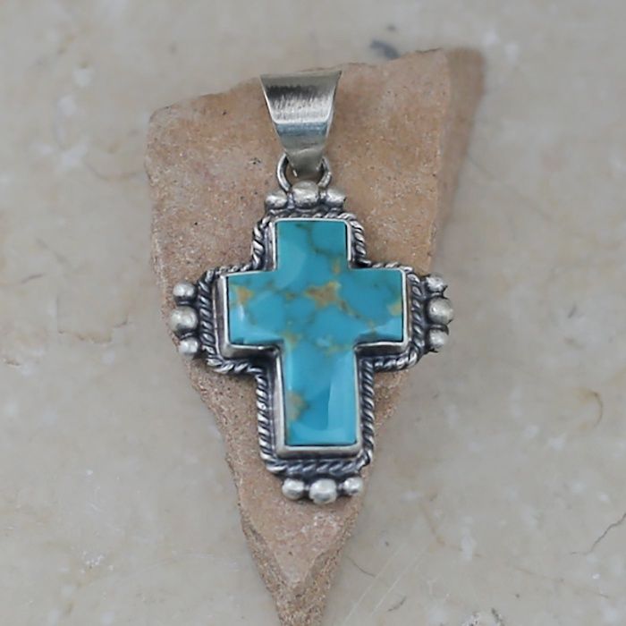 Green turquoise cross pendant