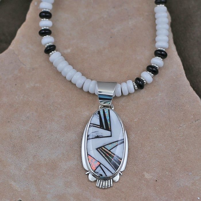 Unique white buffalo stone inlay pendant and necklace
