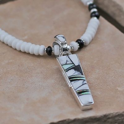 Reversible white buffalo inlay pendant &amp; necklace