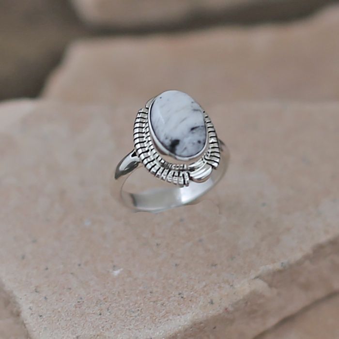 Small oval White Buffalo stone ring