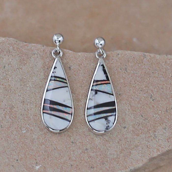 Navajo inlay tear drop earrings by artist Rick Tolino