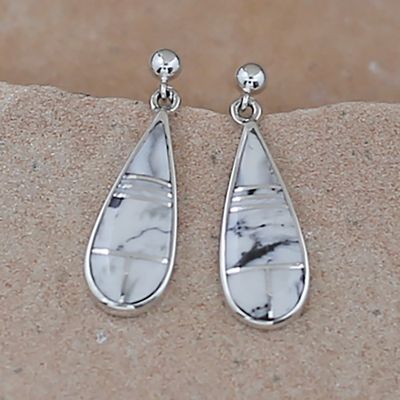 Navajo inlay tear drop earrings w/ White Buffalo stone