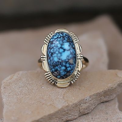 14kt gold Kingman "spiderweb" turquoise ring