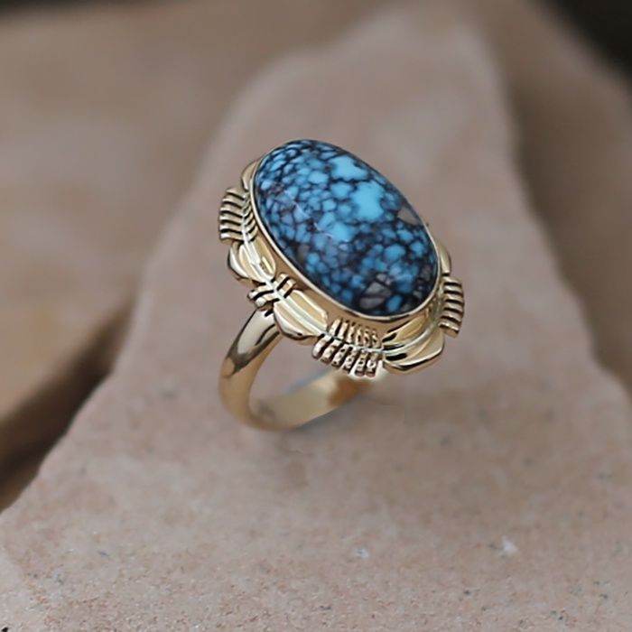 14kt gold Kingman &quot;spiderweb&quot; turquoise ring