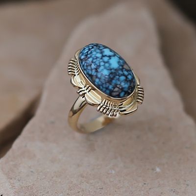 14kt gold Kingman &quot;spiderweb&quot; turquoise ring