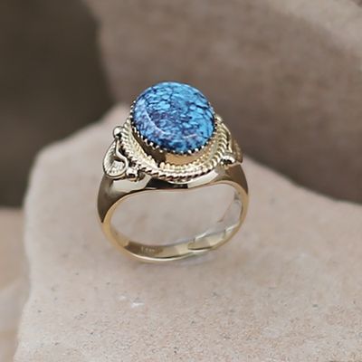 Large 14kt gold Kingman &quot;spiderweb&quot; turquoise ring
