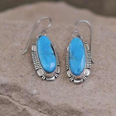 Small oval Kingman turquoise dangle earrings