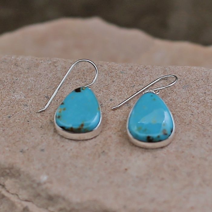 Smooth bezel dangle turquoise earrings