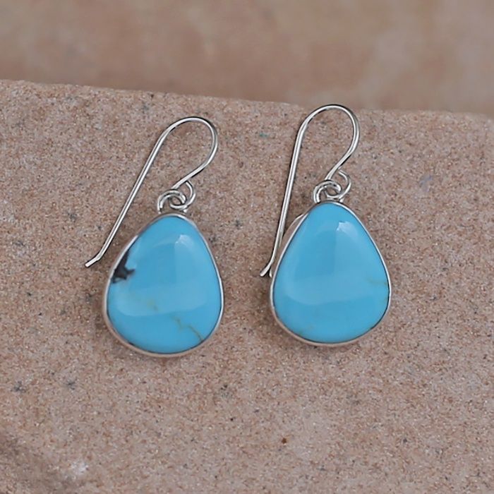 Small smooth bezel dangle turquoise earrings