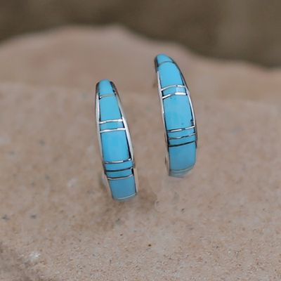 Channel inlay hoop Zuni earrings