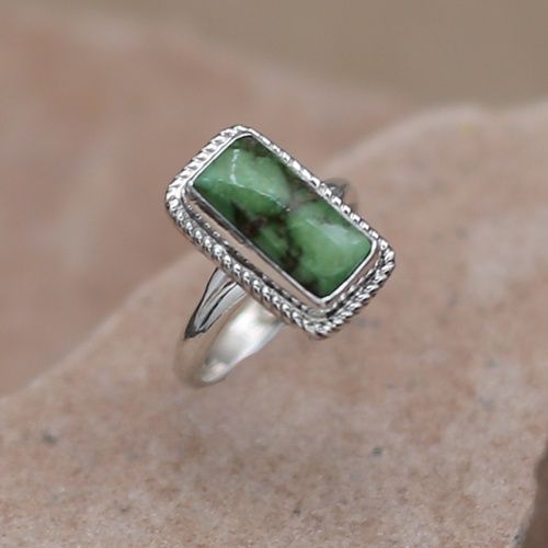 Small rectangular turquoise stone ring
