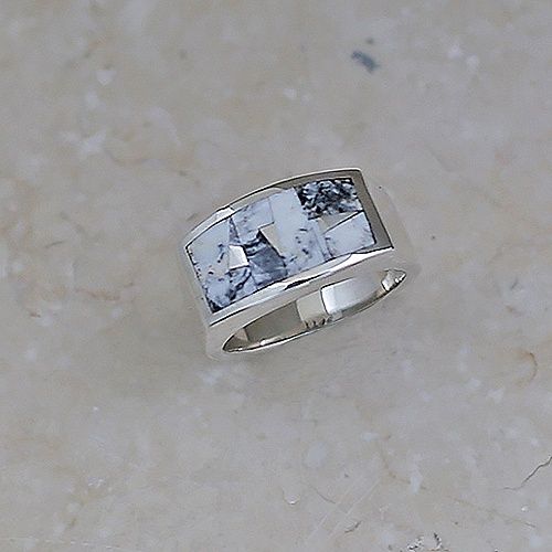 White Buffalo stone inlay ring