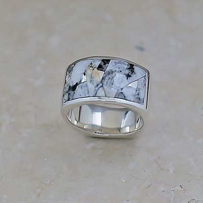 Wide inlay ring w/ White Buffalo stone