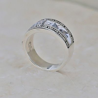 White Buffalo inlay ring w/ pattern edge