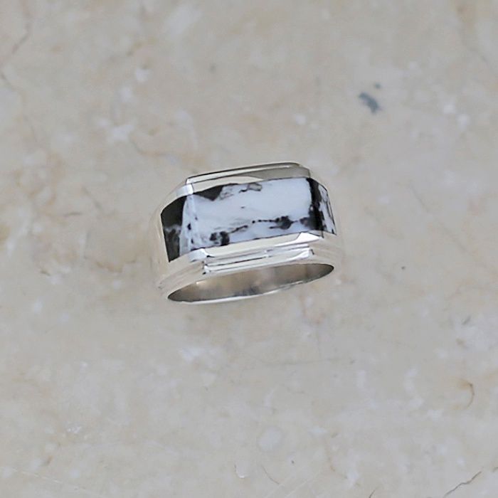 Unique White Buffalo stone inlay ring