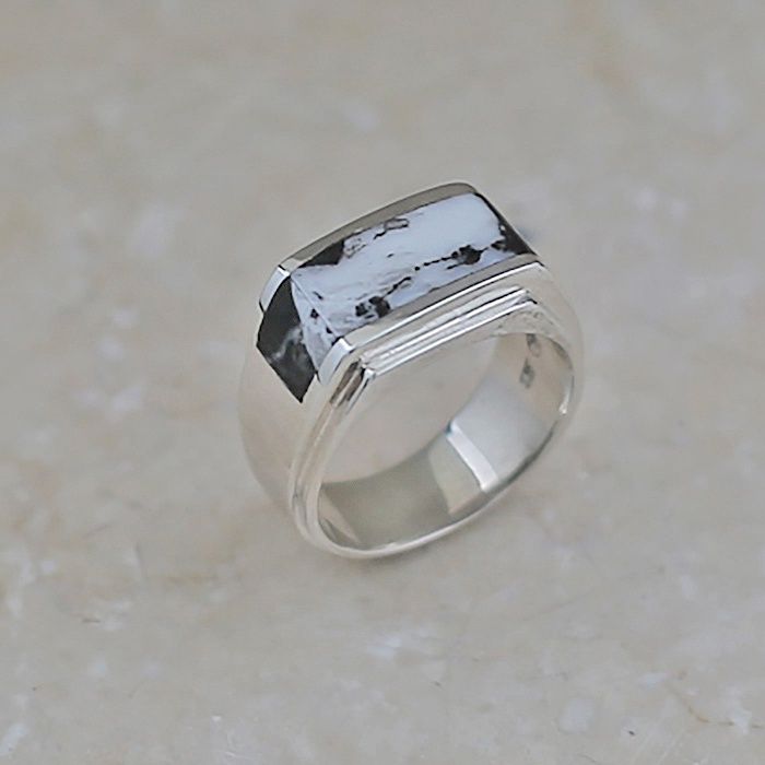Unique White Buffalo stone inlay ring